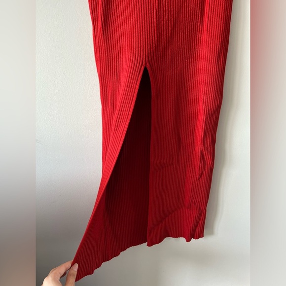 Uncle Studios Red Knit Ribbed Long Slit Midi Skirt - Picture 5 of 6